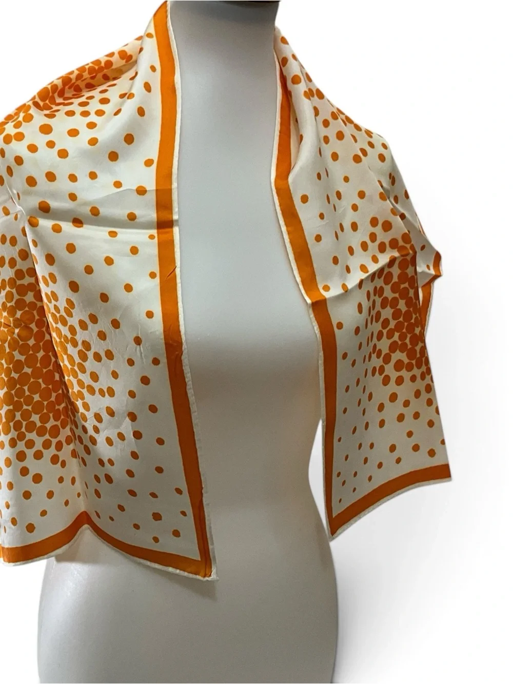 Vintage Vera Scarf Orange Ivory Polka Dot Acetate Long Oblong 42.5”